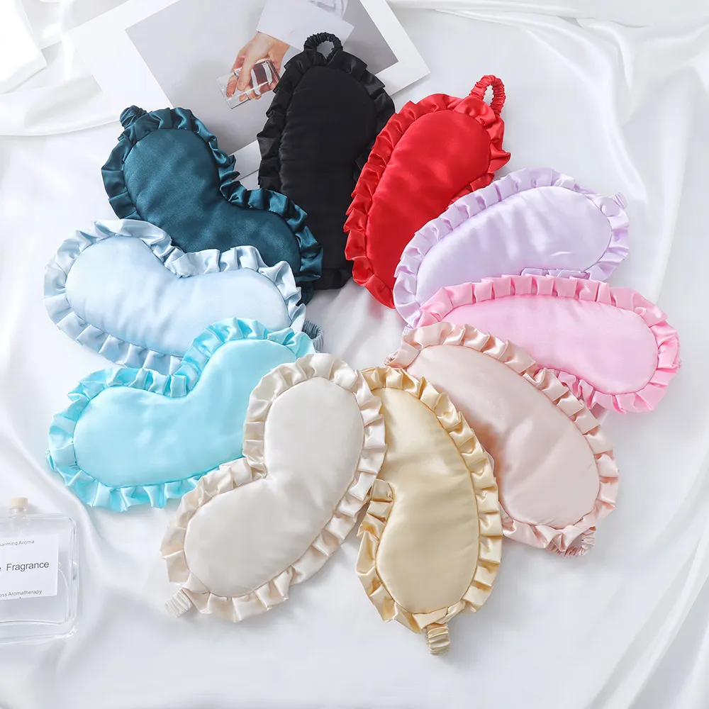 Silk-Like Lace Sleep Mask with Ruffled Edge – Light Blocking Eye Mask for Travel, Nap & Bedtime, Soft Breathable Night Blindfold with Adjustable Strap
